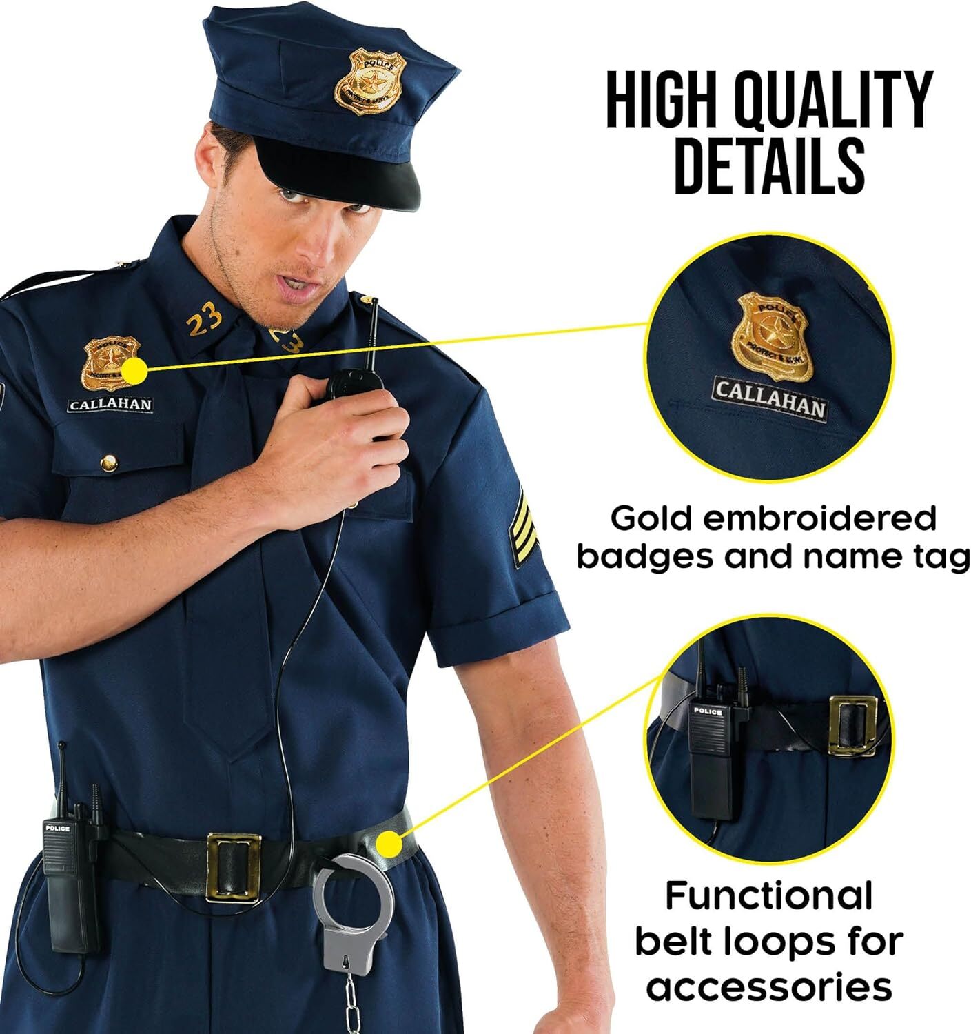 Men`s Police Officer Costume Adult Patrol Cop Uniform + Hat Accessories M – 2XL