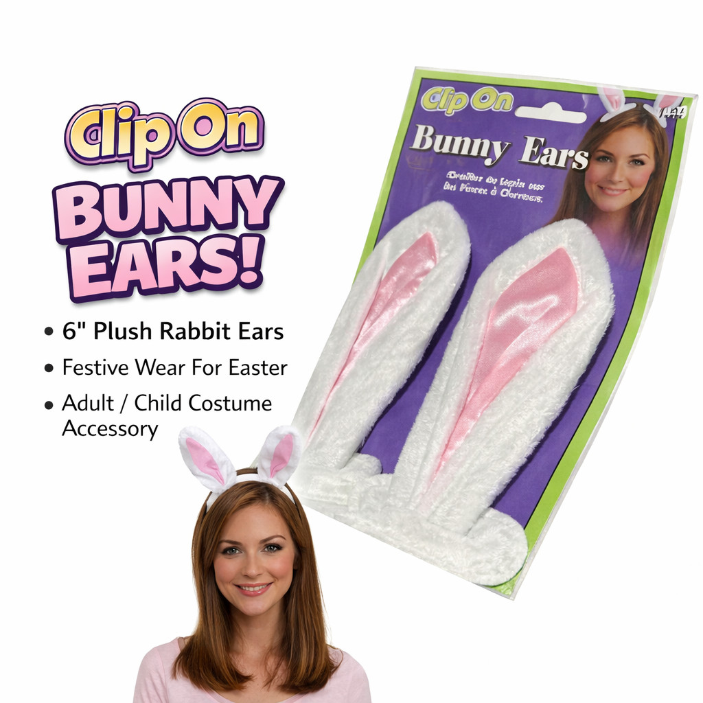 6” CLIP ON BUNNY RABBIT EARS Plush Peter Costume Furry White Pink Magician Hair