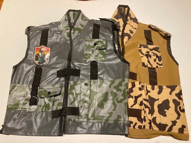 2 kids vinyl camouflage vests, perfect as costumes, medium weight