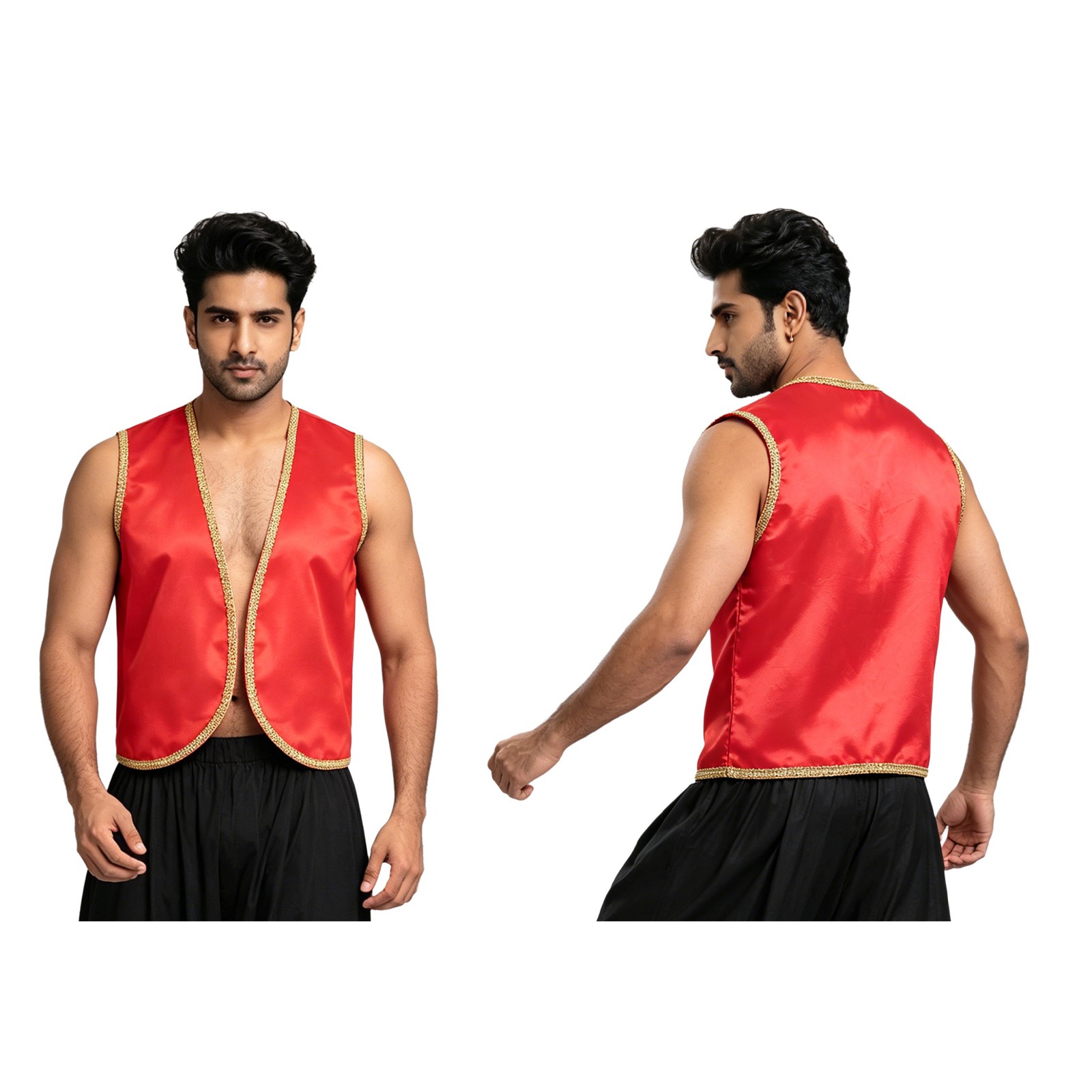 US Mens Arabian Prince Costume Satin Sleeveless Vest Waistcoat Halloween Xmas