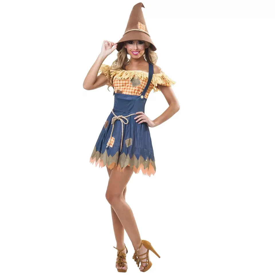 Scarecrow Cornfield Cutie Halloween Costume Woman M 8-10 Includes Dress/Hat/Belt
