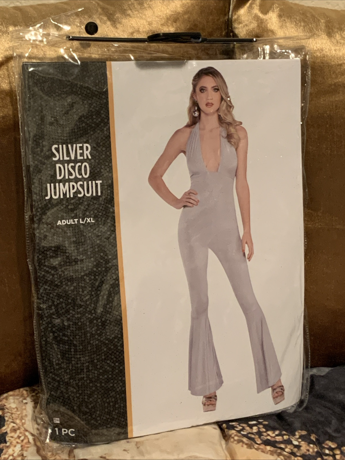 Women’s Disco Jumpsuit Silver Adult Costume Cosplay 1piece L/XL New