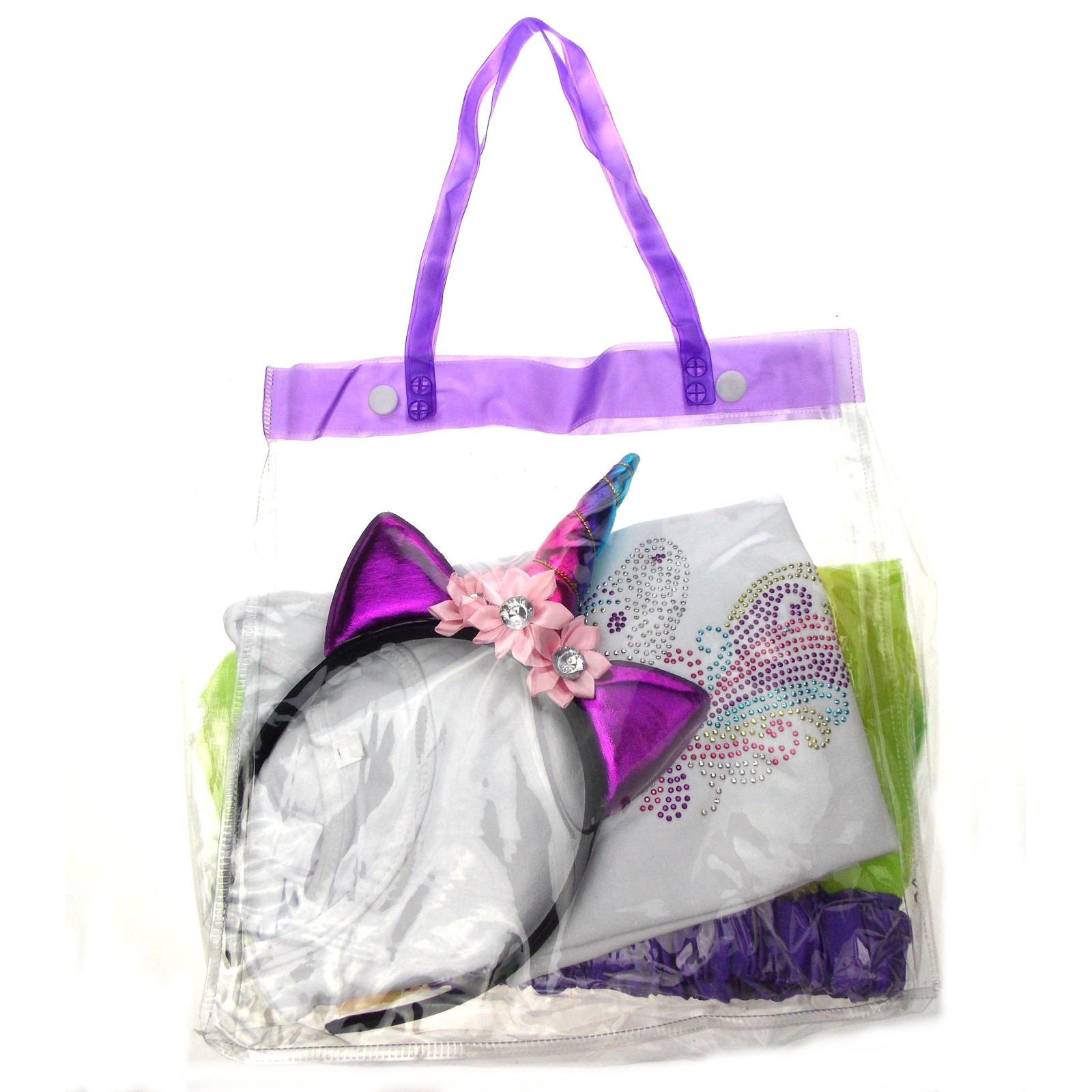 Unicorn Girls Costume T Shirt Tutu Rainbow Skirt Purple Headband Bling Medium