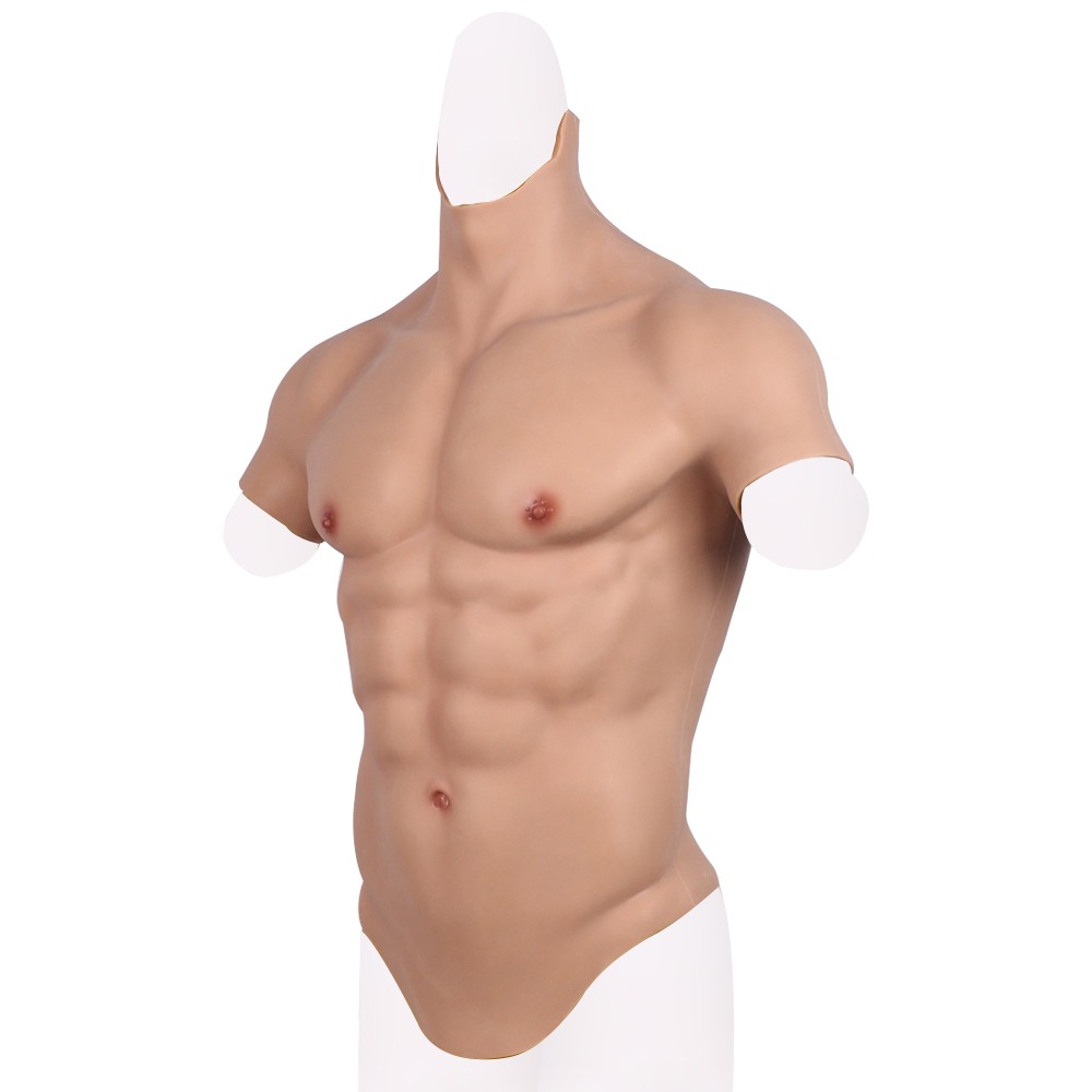 US Male Muscle Chest Plate Silicone Bodysuit for FTM Cosplay Crossdresser