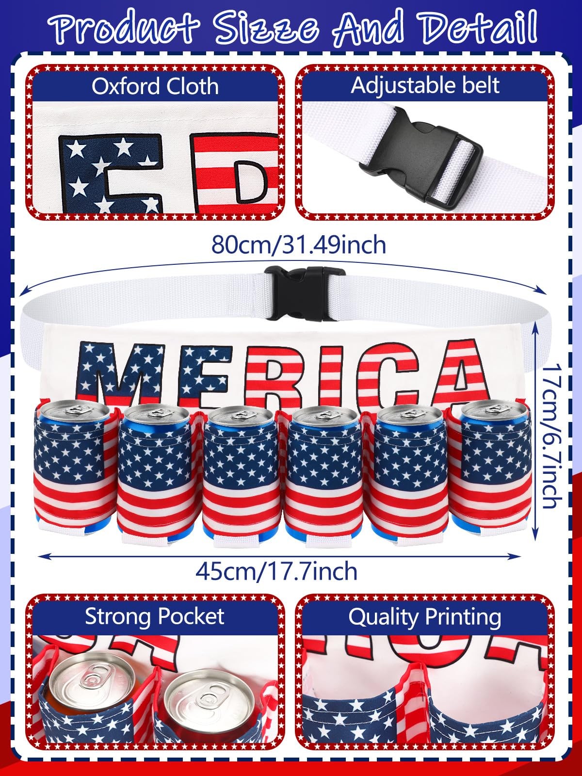 2 PCS 4th of July Patriotic Beverage Beer Belt Holder Mullet Headband Wig