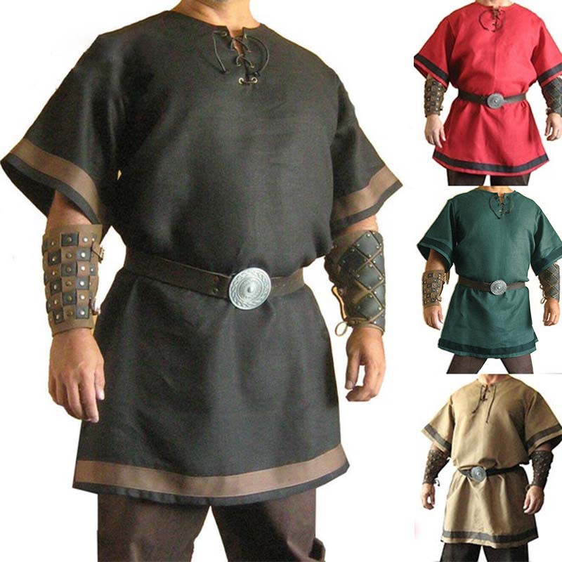 Medieval Men Tunic Top Shirt Blouse Pirate Knight Cosplay Fancy Costume