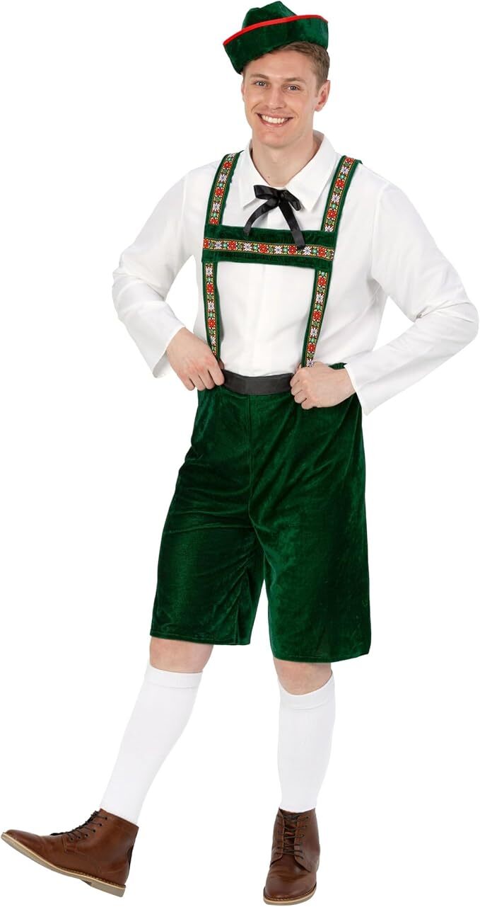 Men`s Lederhosen Costume Adult German Bavarian Beer Man Oktoberfest L XL