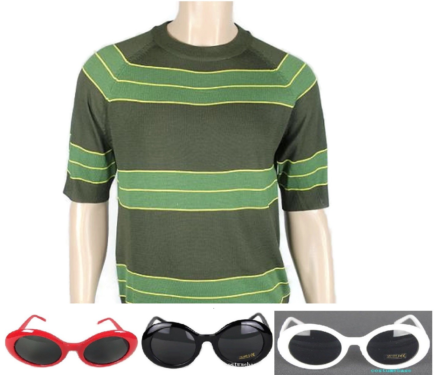 Kurt Cobain Sweater + Sunglasses Set Green Short Sleeve Shirt Costume Nirvana