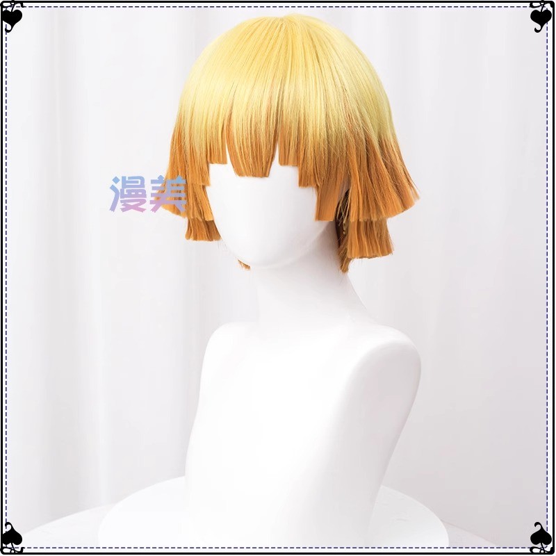 Demon Slayer Agatsuma Zenitsu Cosplay Suit Costume Halloween Uniform Props Wig