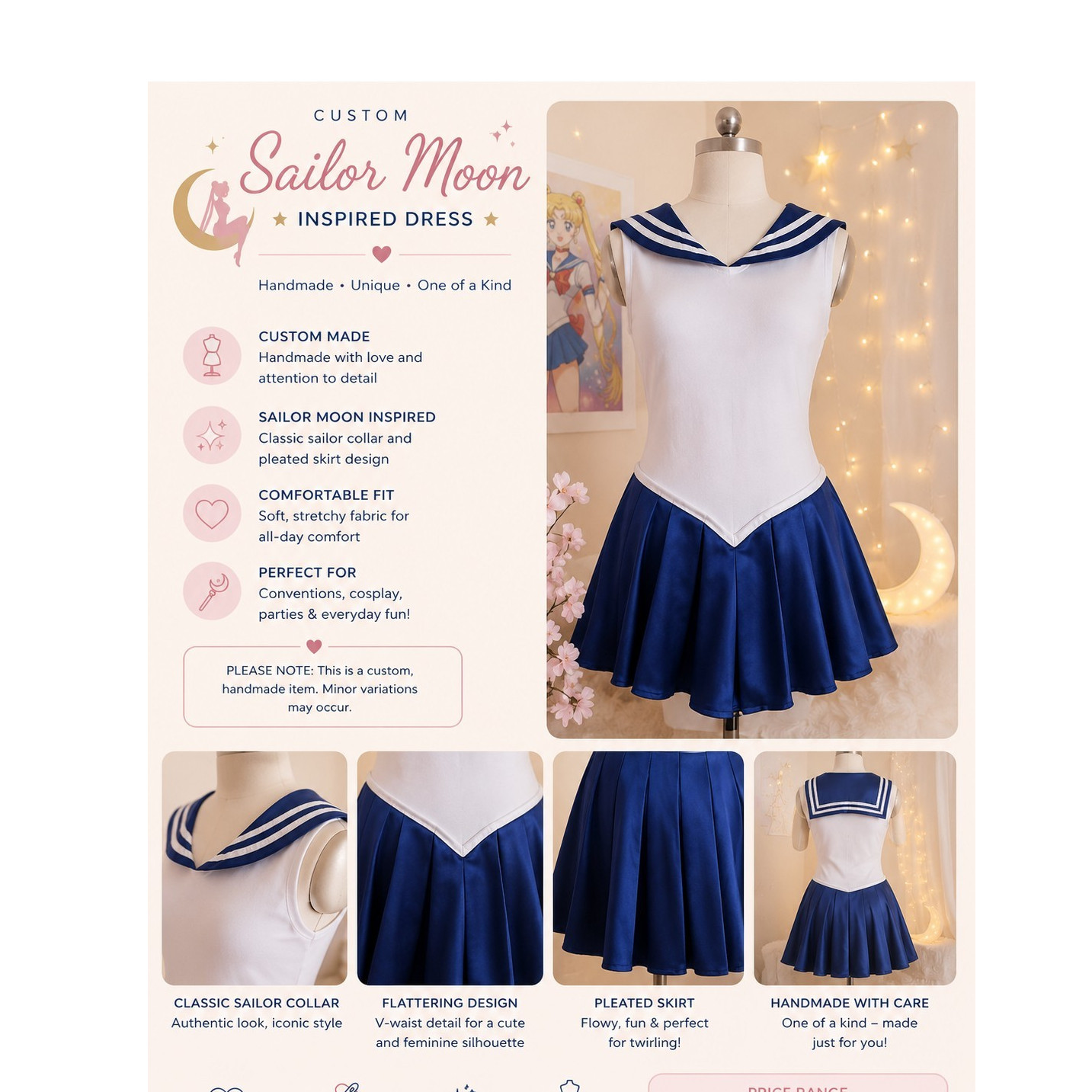 Handmade Sailor Moon Cosplay Dress White/Blue Custom Made Elastic Stretch