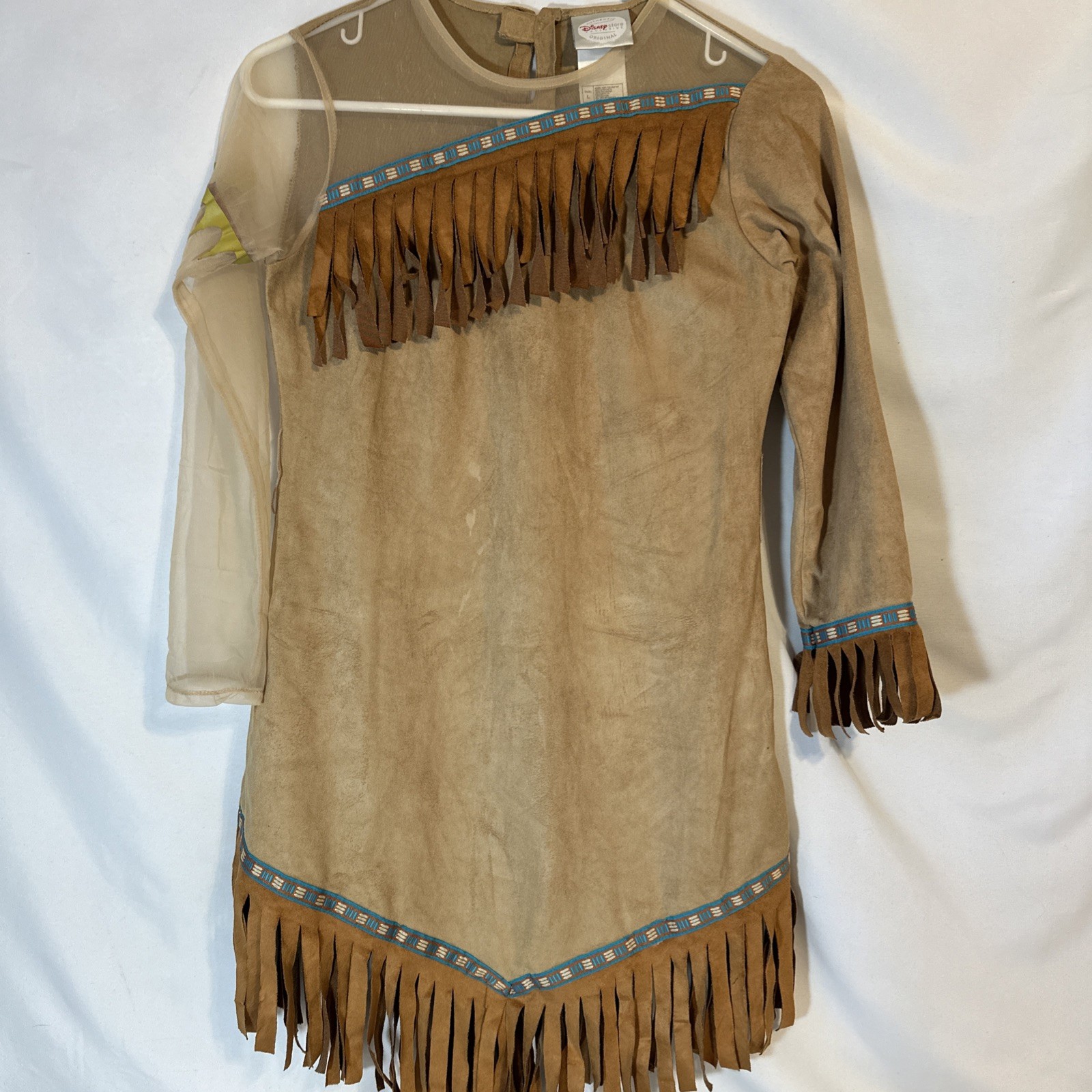 COSTUME Pocahontas Indian Tribal Costume Dress Tan Fringe Girls LG Disney Store