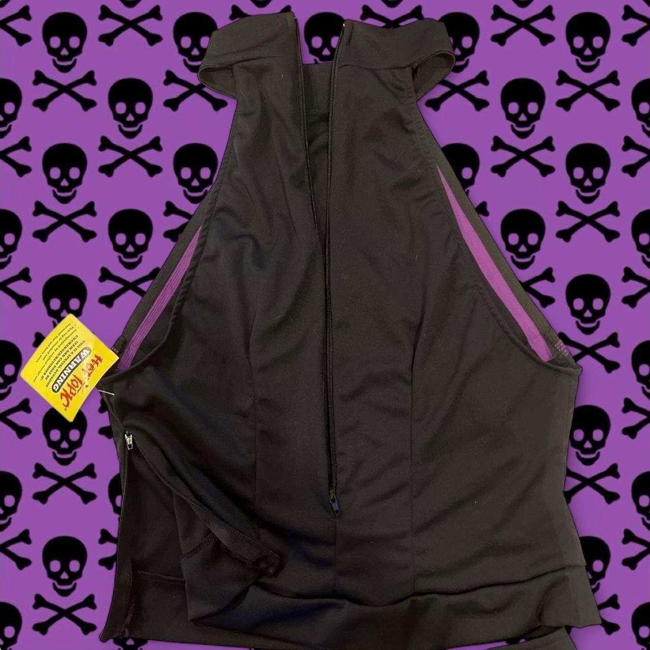 Hot Topic Black/Purple Skull Crossbones 2-Piece Stretch Costume S/M Halloween
