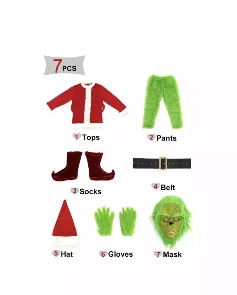 Christmas The Grinch Complete Costume Santa Claus Costume Adult (SIZE: S- 3XL).