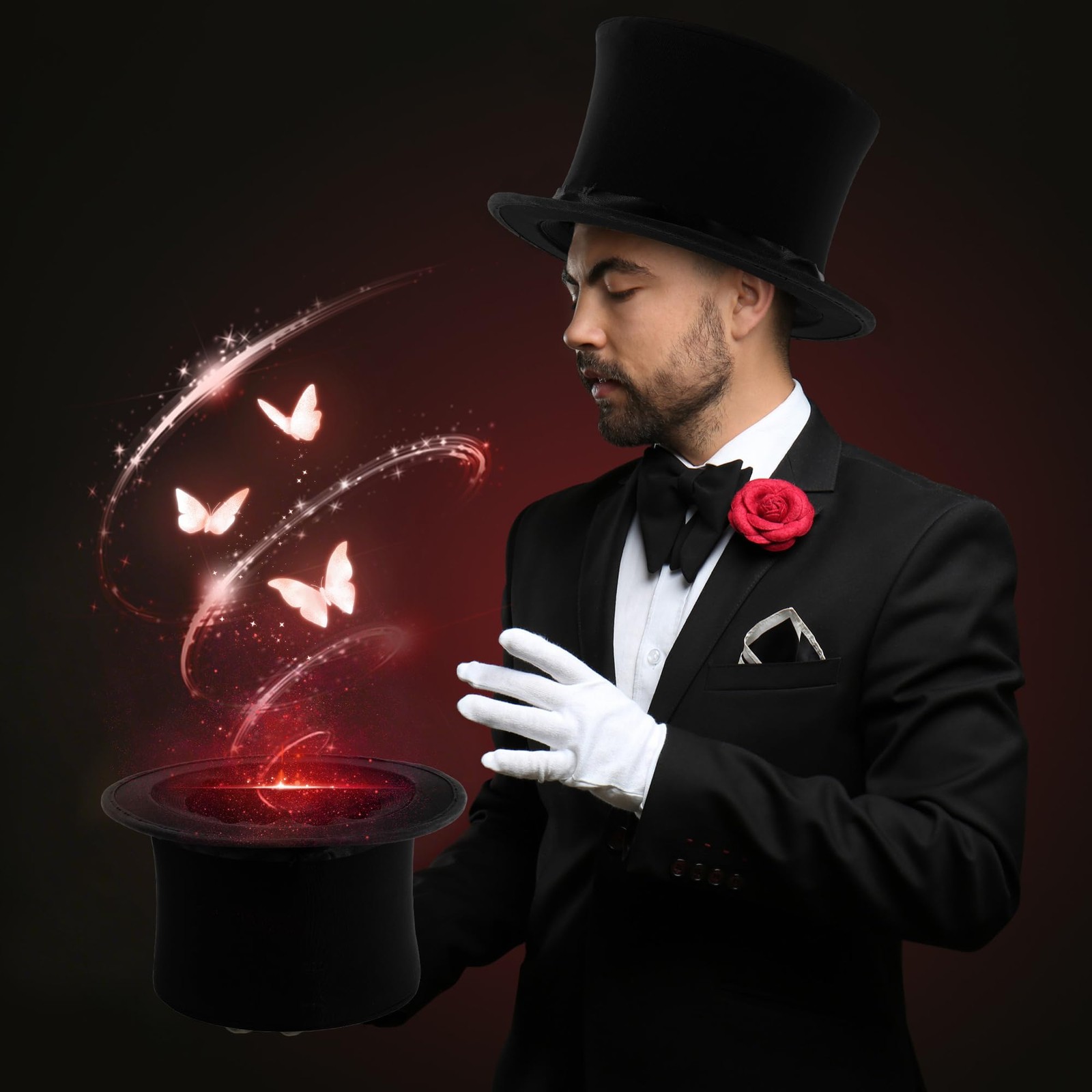 Magician Collapsible Top Hat Costume Black Top Magic Folding Hat for Men Wome…