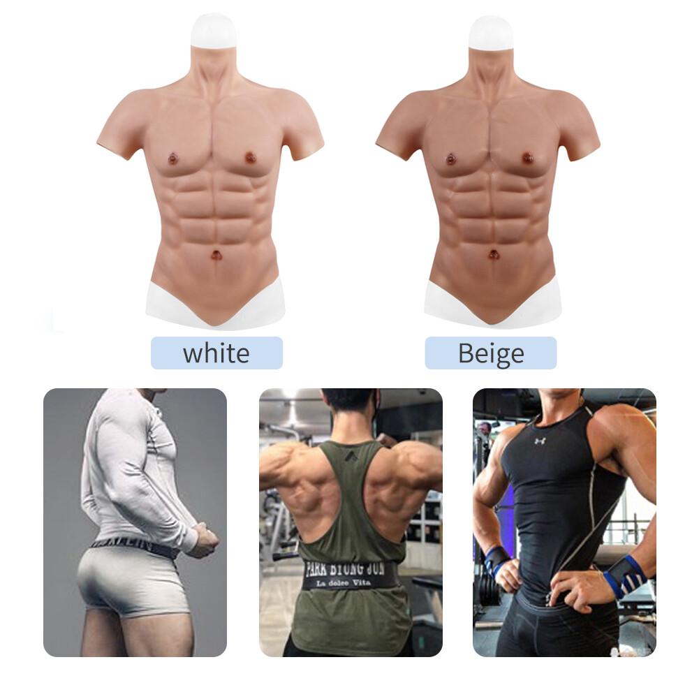 Silicone Muscle Chest Realistic BodySuit Male Fake Breast Plate Costume Cosplay