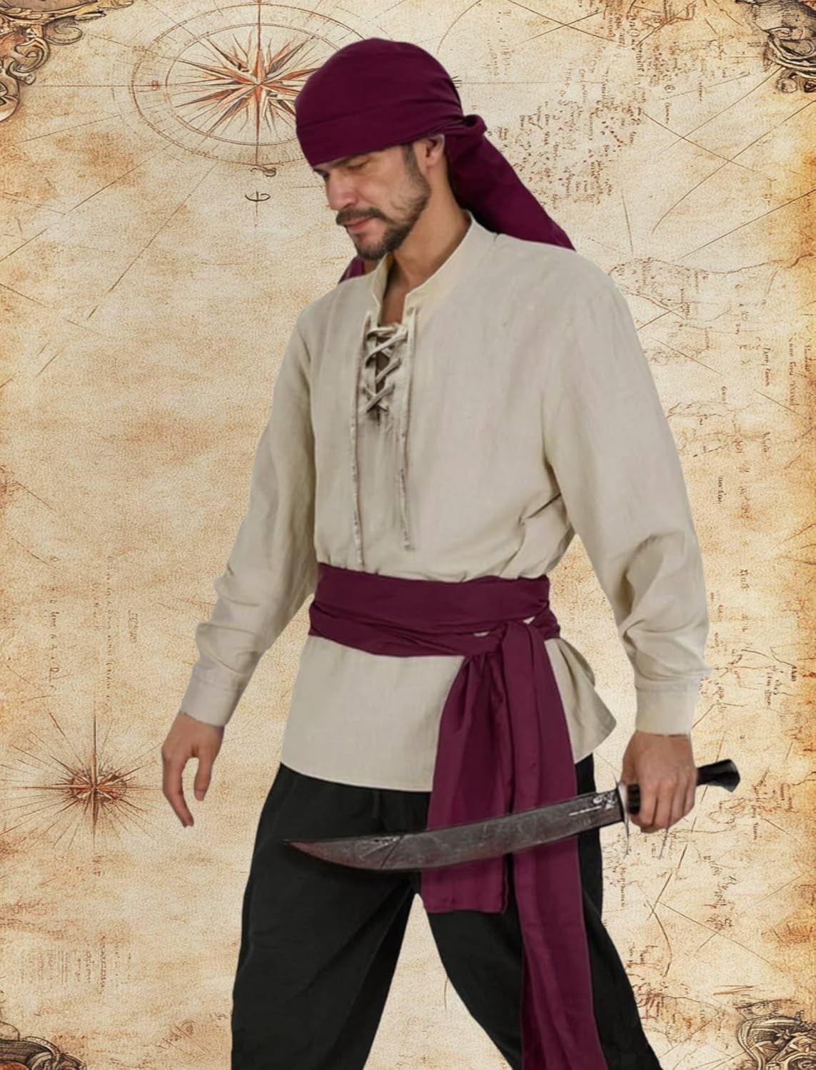 Mens Pirate Costume Outfit Renaissance Costume Men Medieval Outfit Size XL