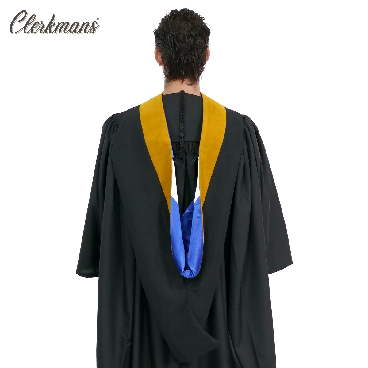 Deluxe Bachelors/Master Hood – Science Gold Velvet, Royal Blue & White