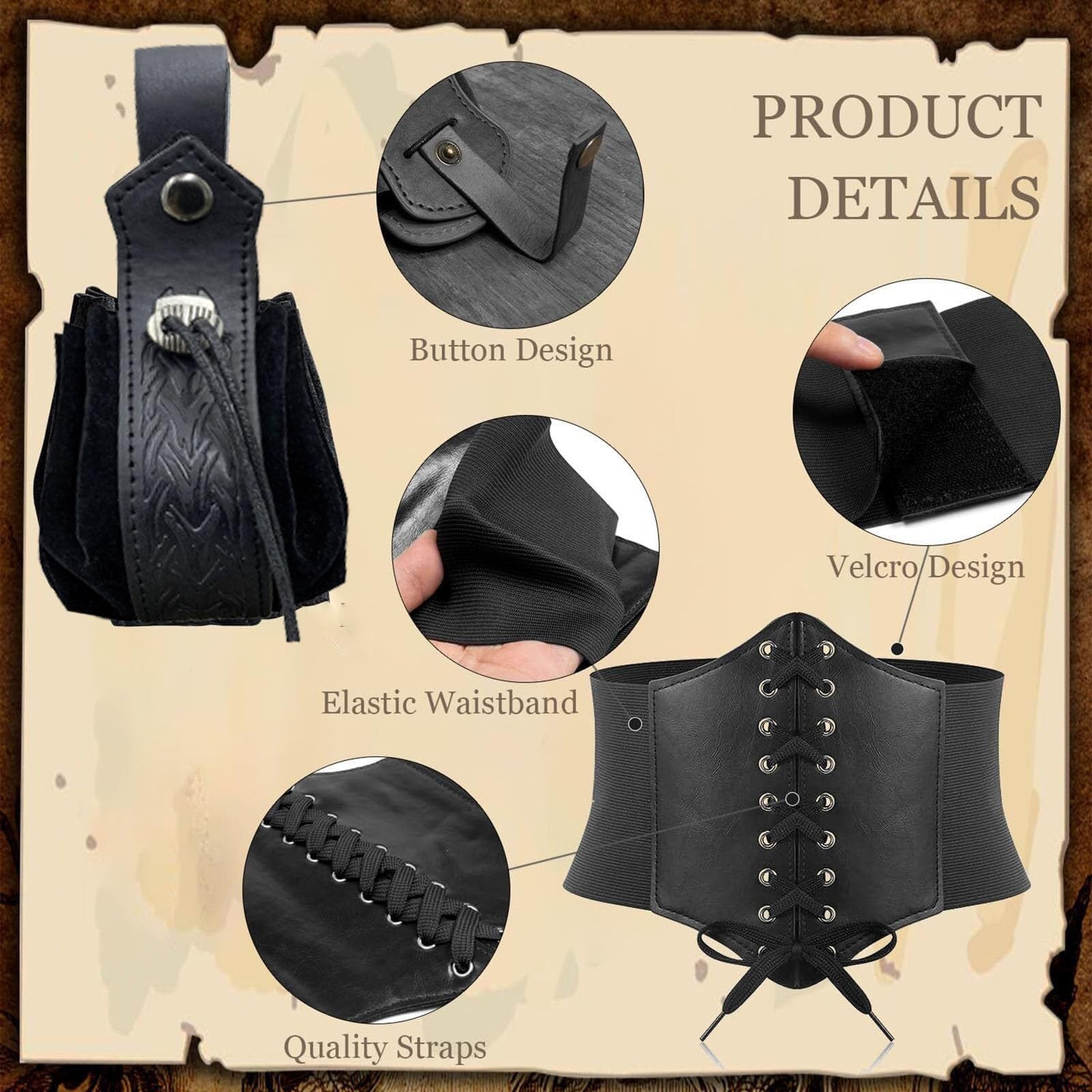 5PCS Renaissance Costume Sets Corset Waistband Belt Pouch Coin Purse Potion B…