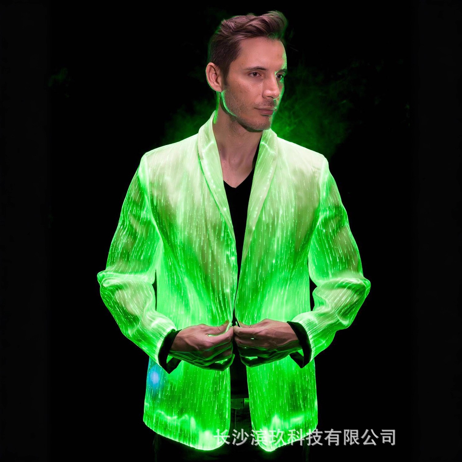 Men LED Luminous Fiber Optic Suit Colorful Light Jacket Bar Nightclub DJ Costume