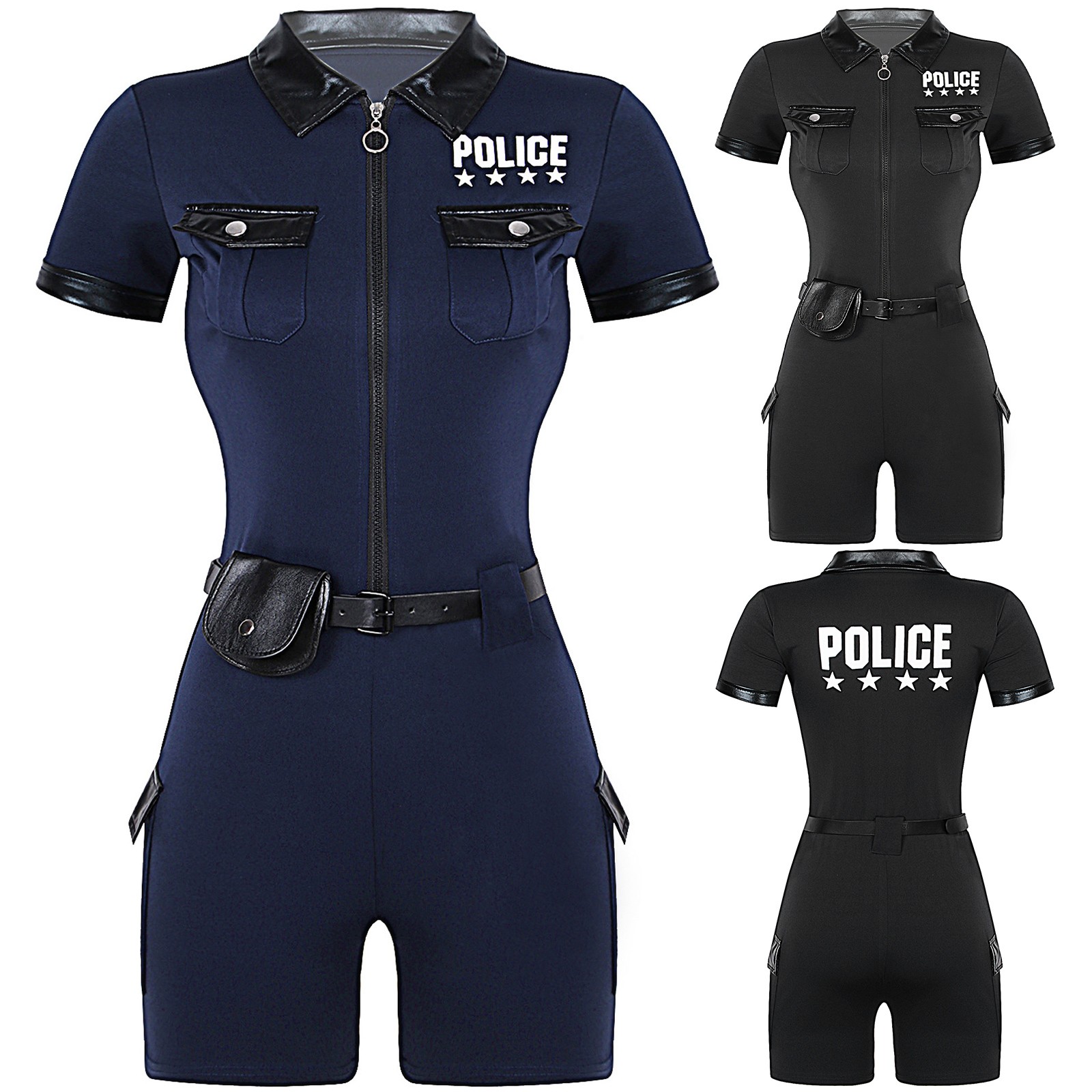 US YiZYiF Women Police Officer Uniform Halloween Policewoman Cosplay Outfit Sexy