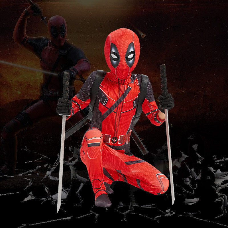 Deadpool Costume Bodysuit Jumpsuit Superhero Halloween Cosplay Party with Sword
