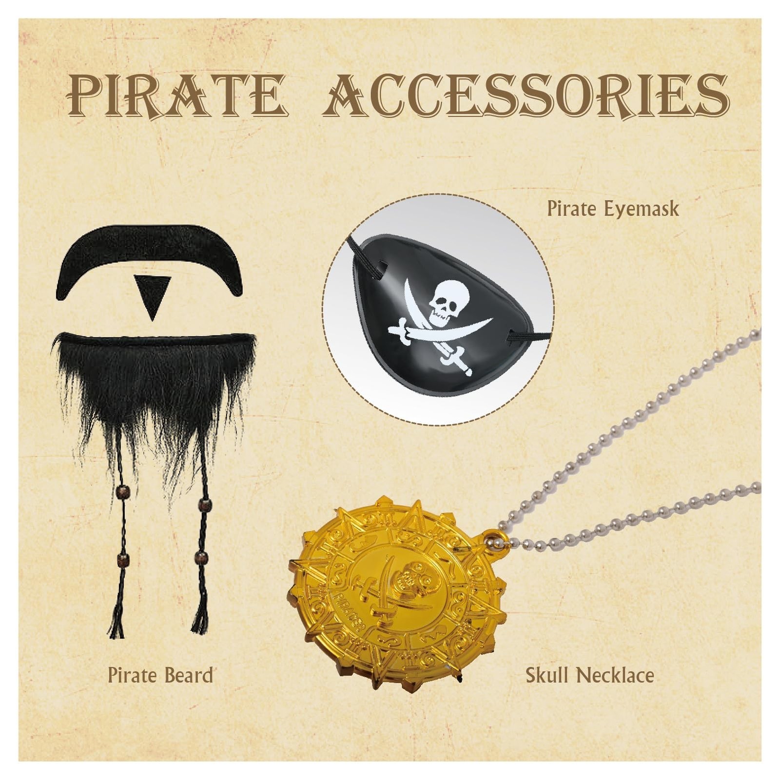 Pirate Costume – Adult Pirate Accessories: Hat, Sash, Eye Patch, Skull Neckla…