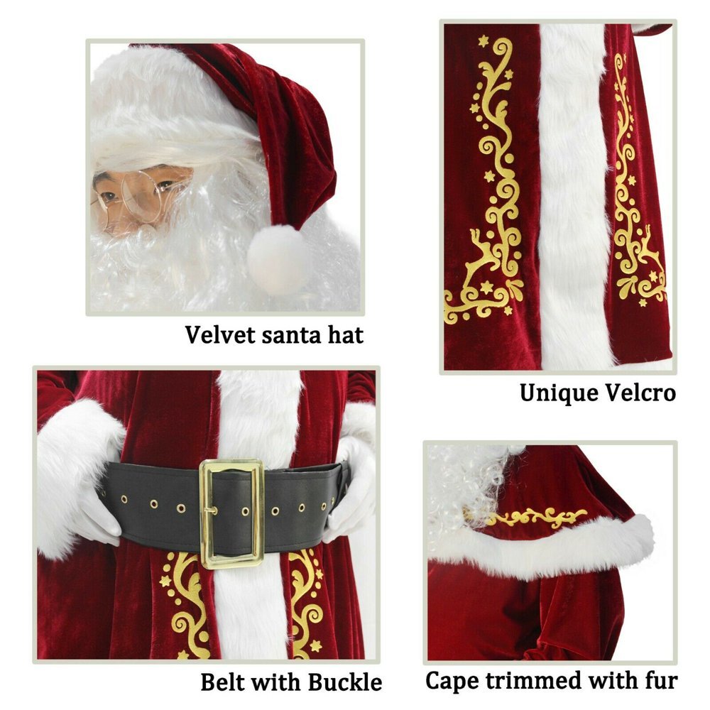 PROFESSIONAL DEEP RED RICH PLUSH VELVET CHRISTMAS XMAS COSTUME SANTA CLAUS SUIT
