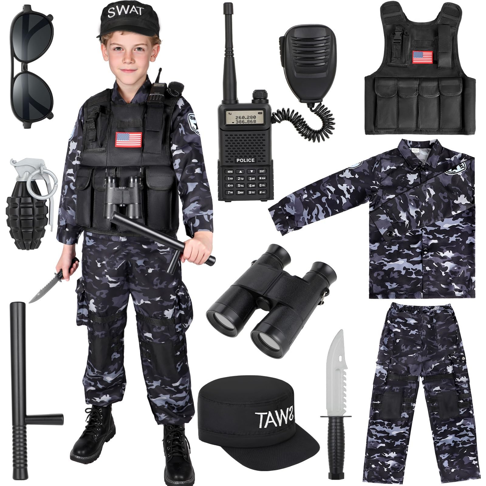 Luucio SWAT Police Costume for Kids, Kids Police Officer Costume for Boys wit