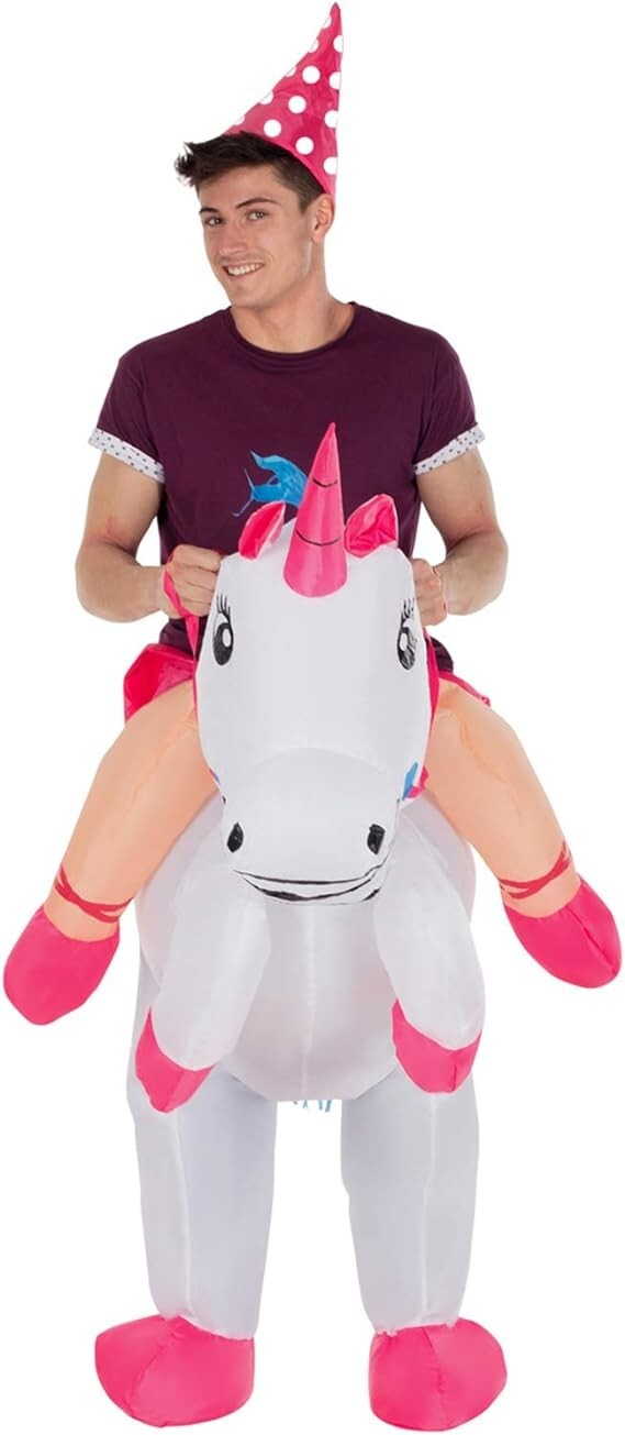 Adult Unicorn Inflatable Ride On Costume Funny Halloween Blow Up Suit Halloween