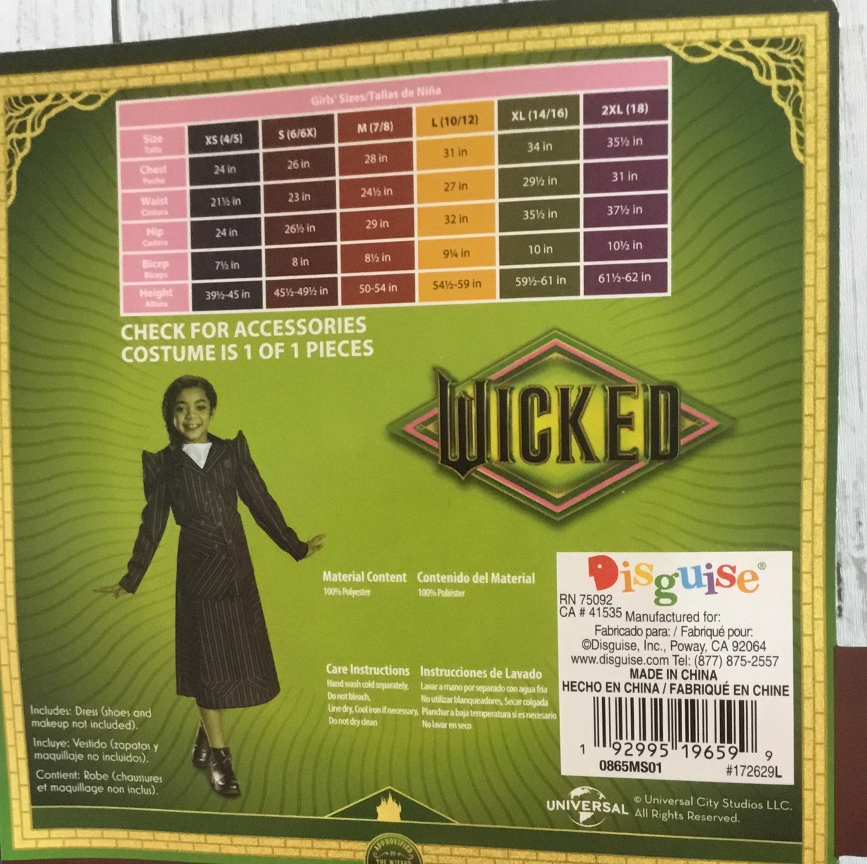 WICKED THE MOVIE Elphaba Halloween Costume Girls Size Small (6-6X) New