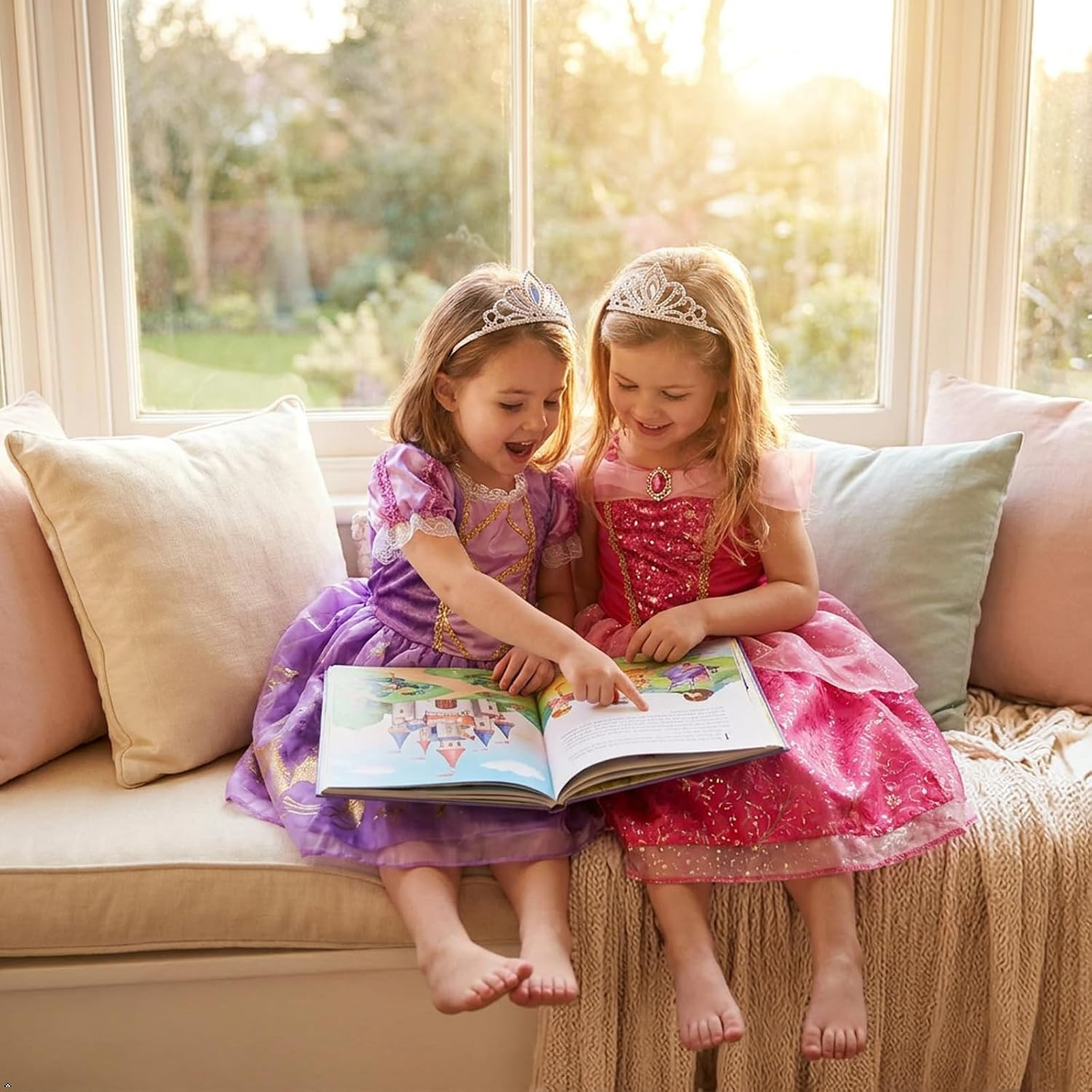 Princess Dress up for Girls 3-8, 4 Princess Outfits with Jewelry, Princess Role