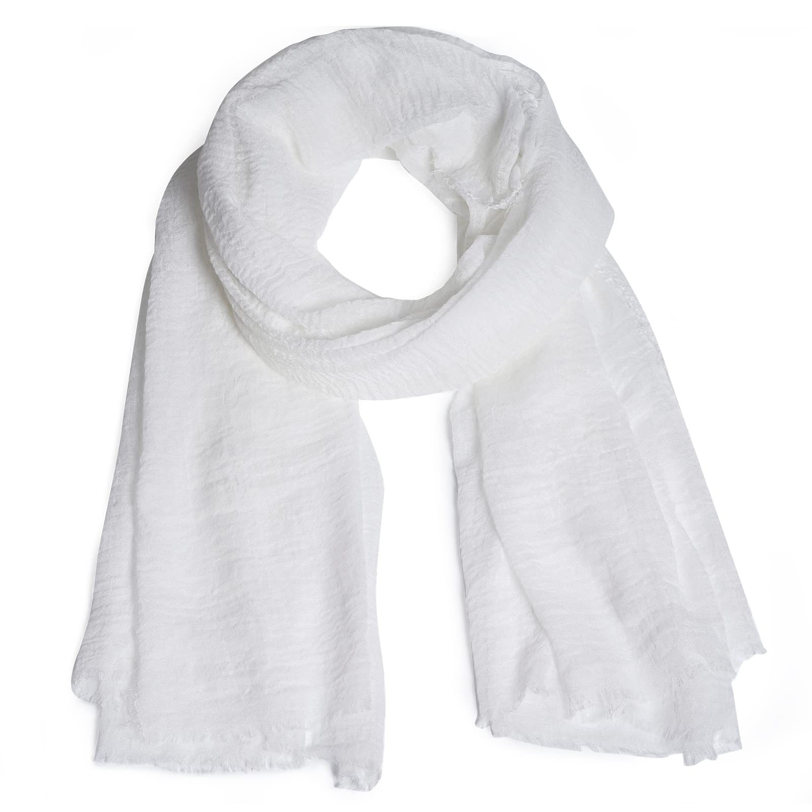Women Summer Cotton Blend Crinkle Vintage Soft Long 70 X 35 Inches, White