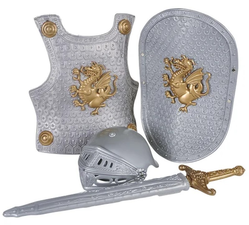 Silver Dragon Knight Armor Kids Set – Medieval Shield, Helmet, Sword, Chestpiece