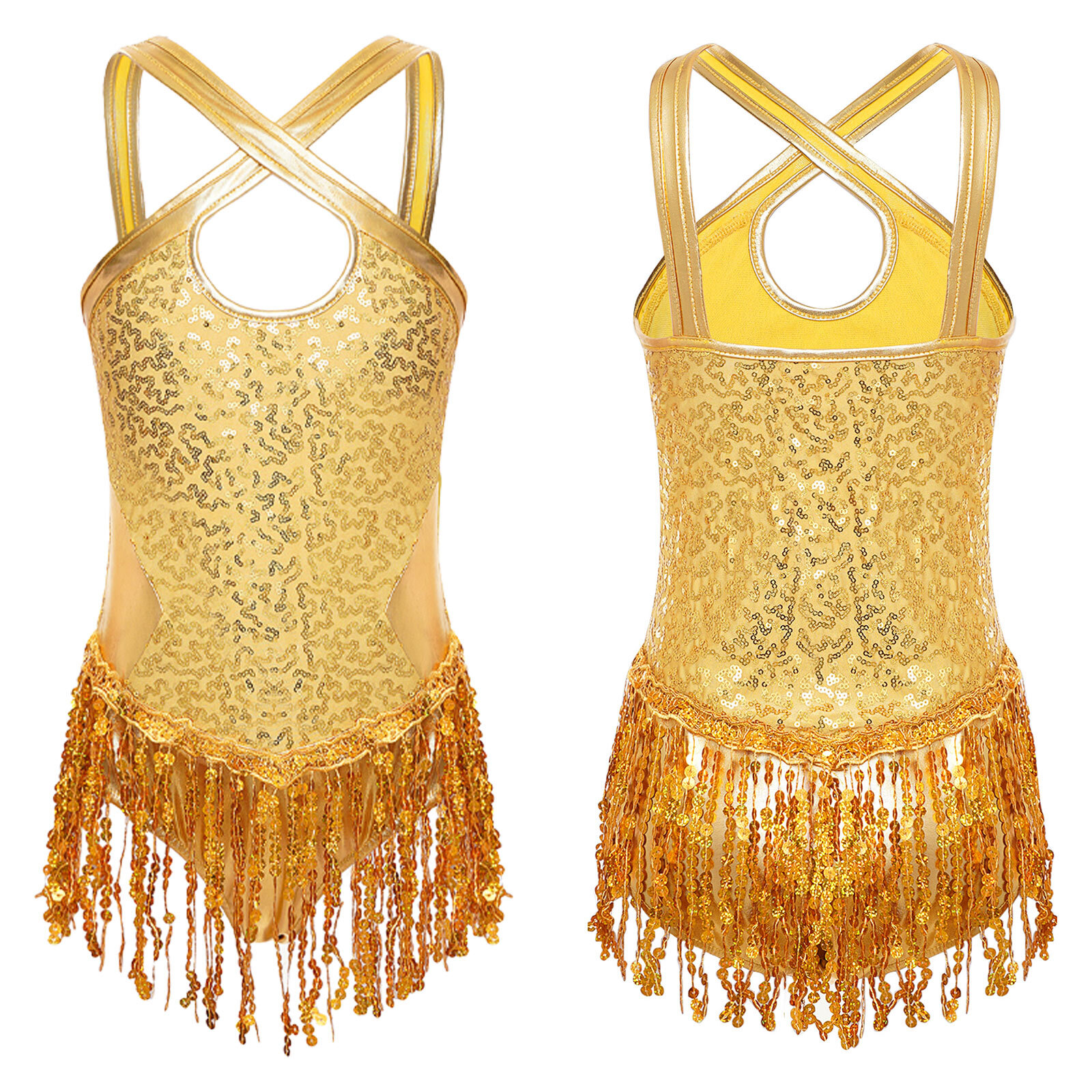 Kids Girls Jumpsuit Gymnastics Bodysuit Sequins Leotard Shiny Skirt Dancewear