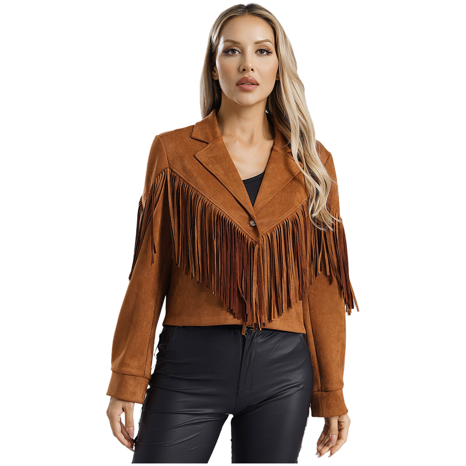 US Women Jackets Suede Coat Performance Outerwear One-button Tops Theme Costume