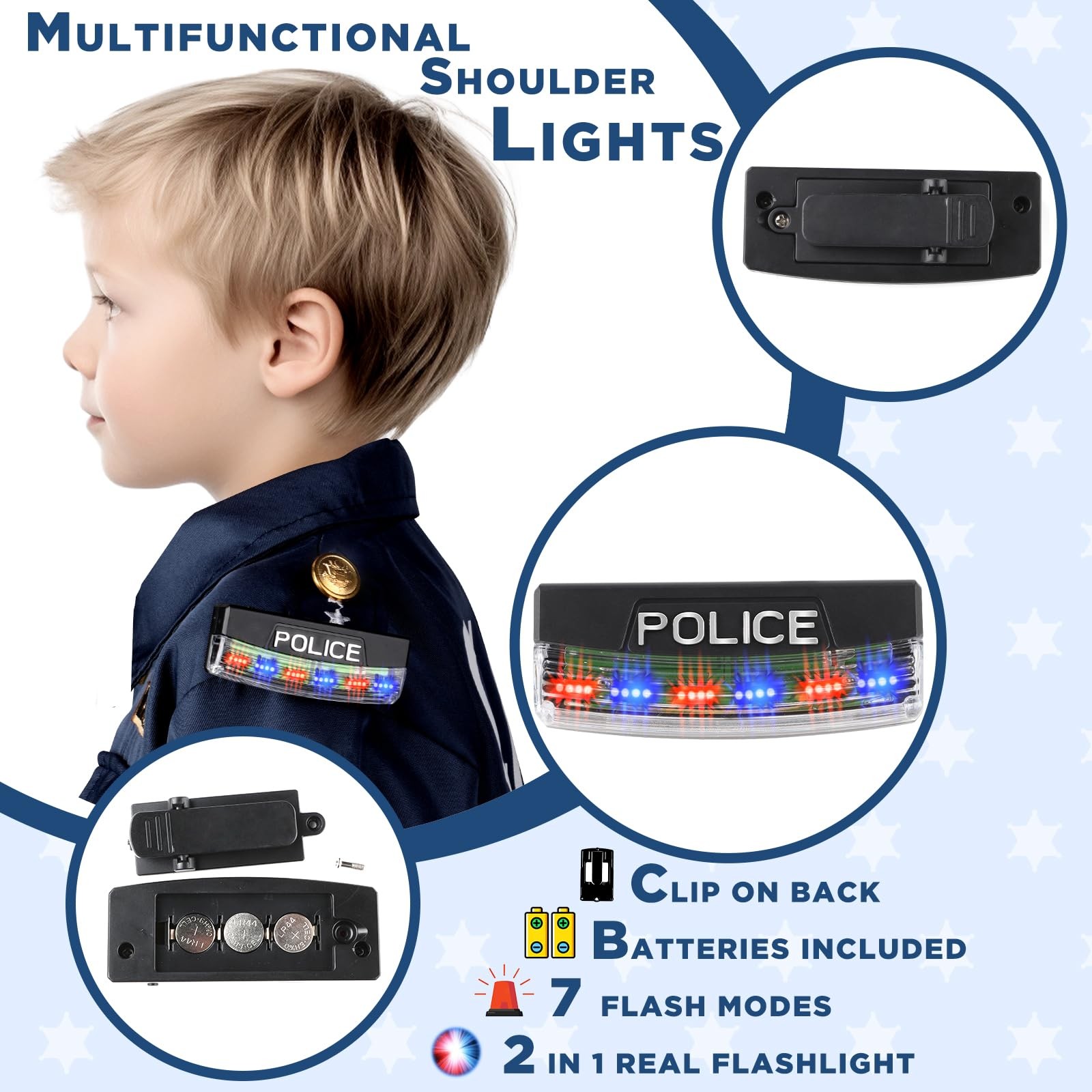 Kids Police Costume with Uniform, Recorder, Lights – Halloween Role Play Kit