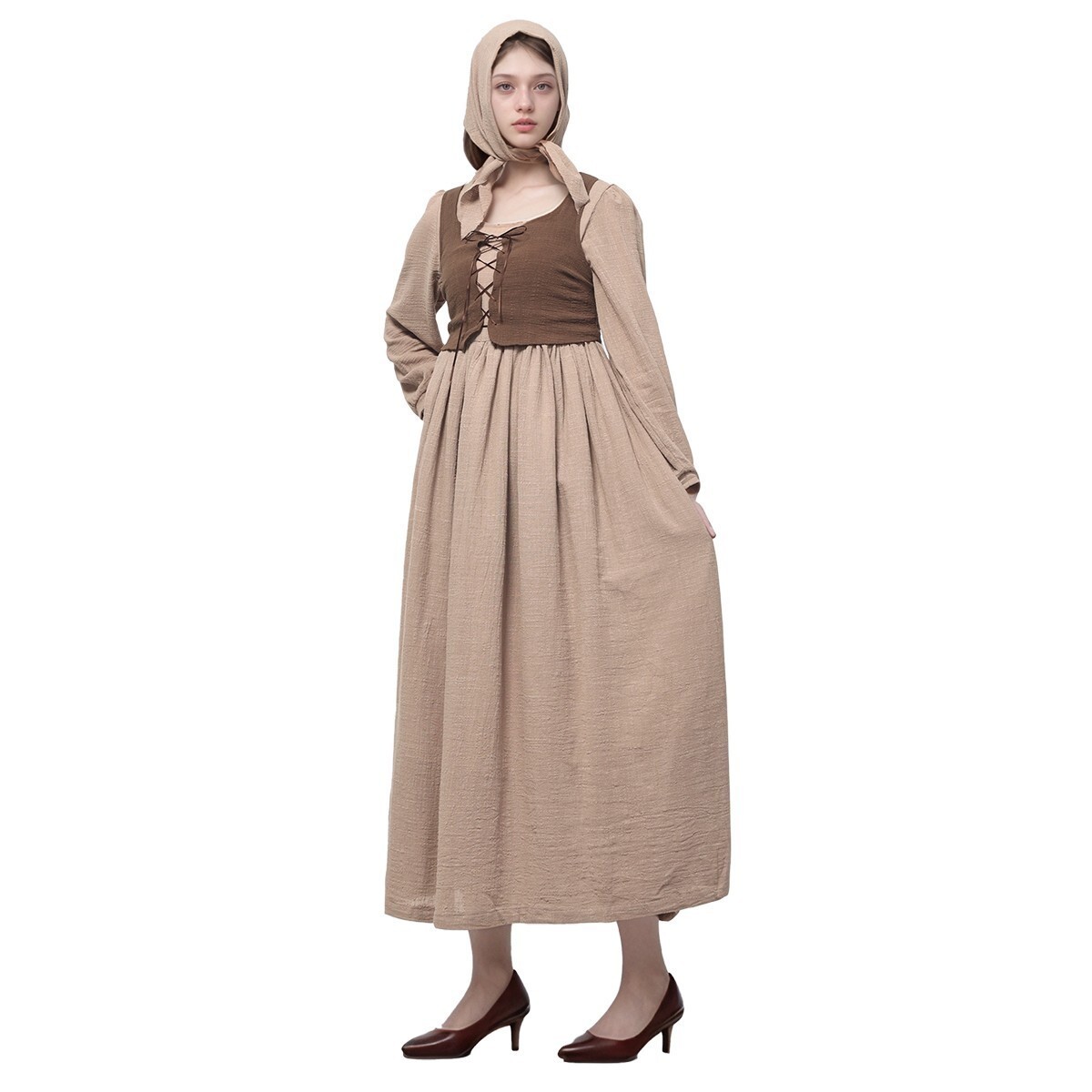 Womens Colonial Dress Prairie Pastoral Farm Maid Pirate Serving Dress With Vest