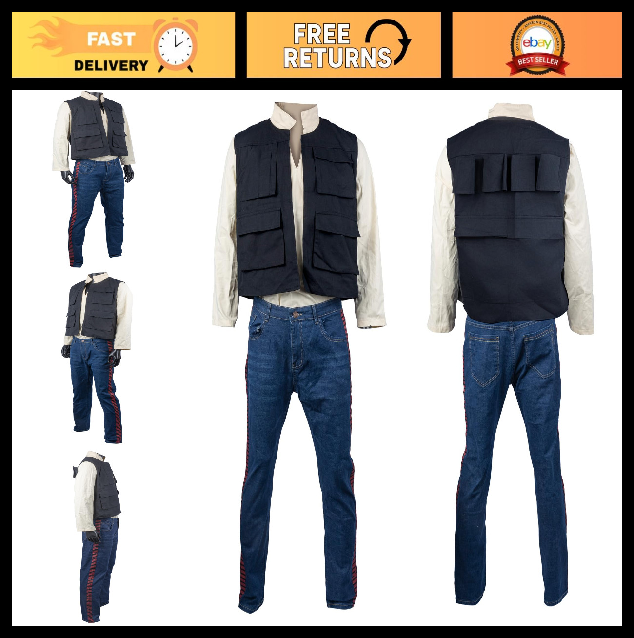 Men’s Black Cosplay Costume Set – Vest, Shirt & Pants for Halloween Parties