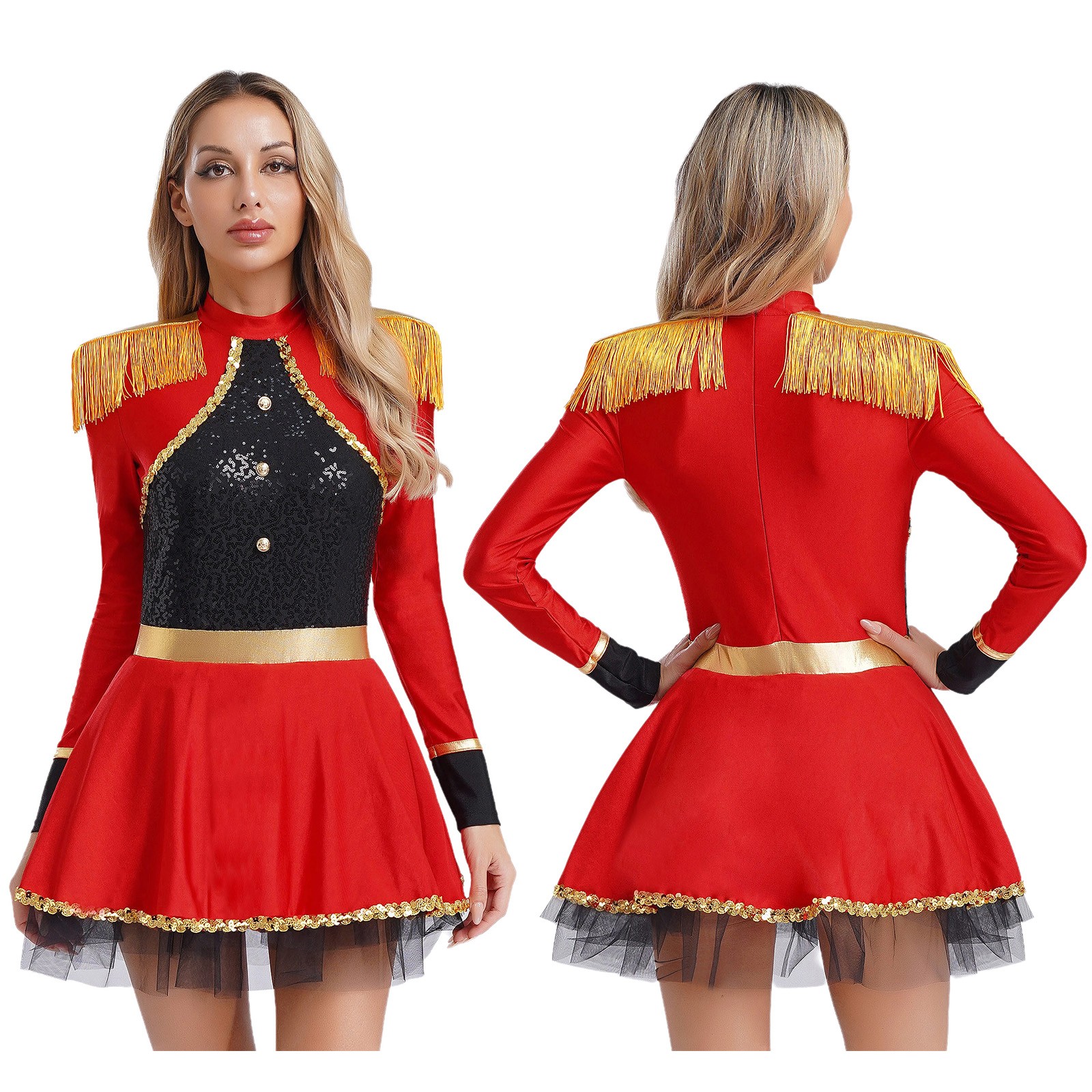 Women Circus Costume Long Sleeves Bodysuit Dress Trapeze Artist Acrobat Dress
