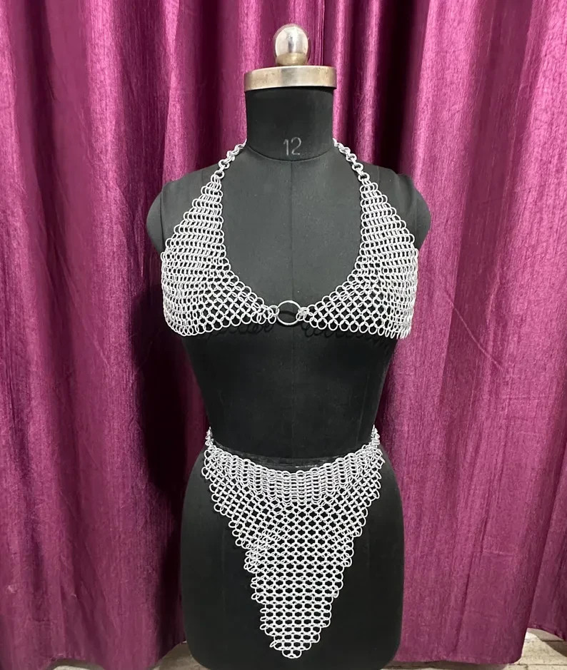Aluminum Chainmail Bra and Panty Set: Larp women’s Cosplay Costume