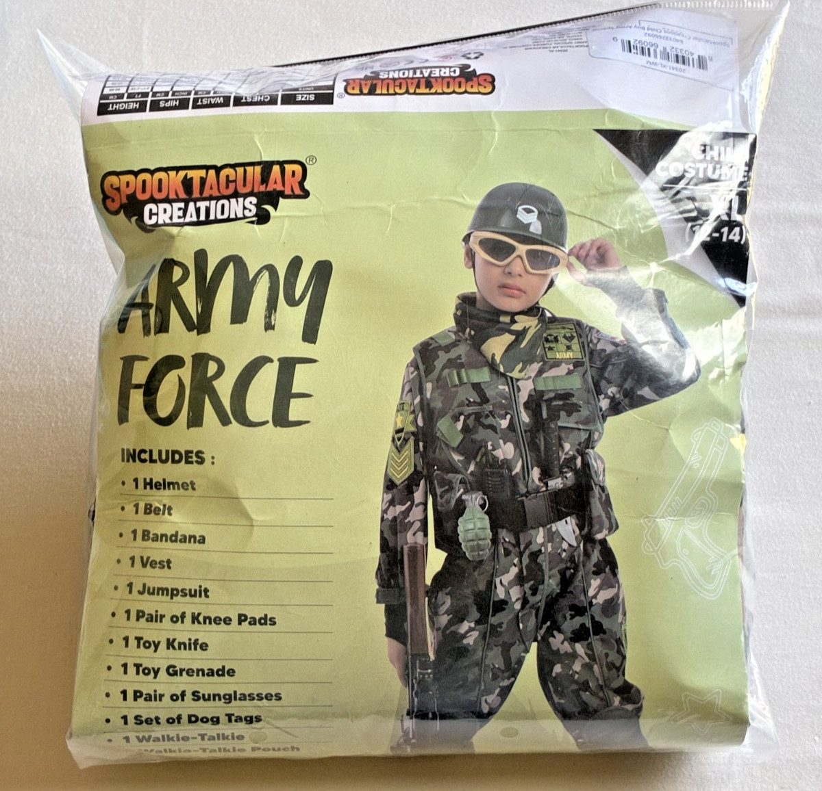 Army force kids costume size XL 12-14 Spooktacula Creations Whole Set. Brand New