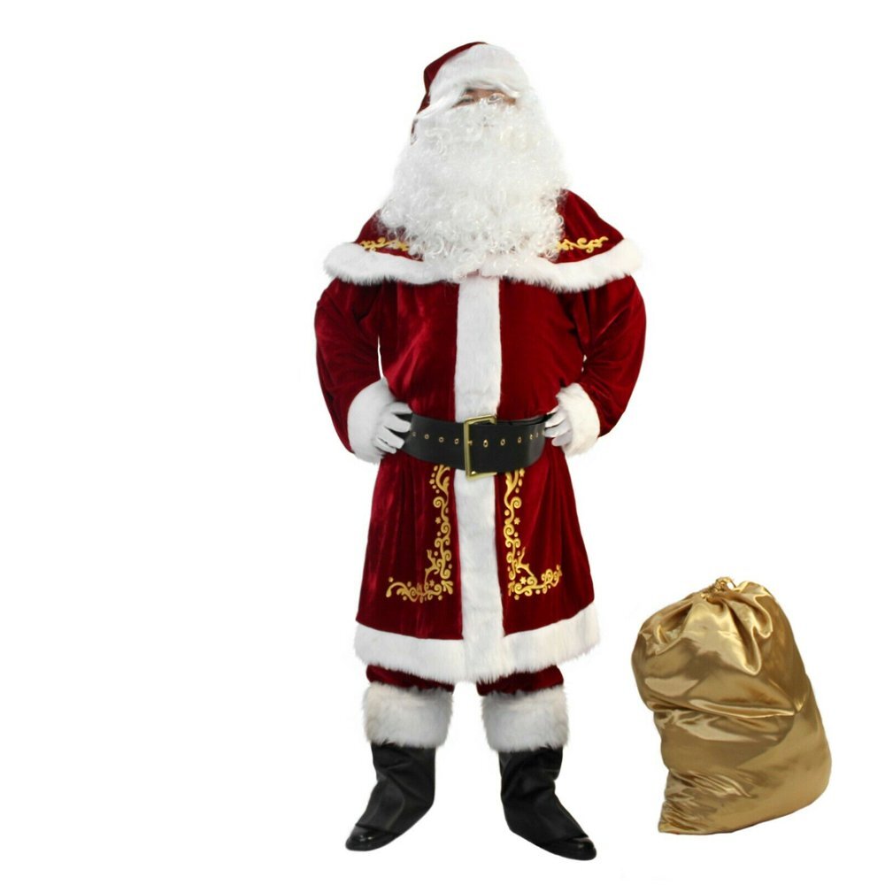 PROFESSIONAL DEEP RED RICH PLUSH VELVET CHRISTMAS XMAS COSTUME SANTA CLAUS SUIT