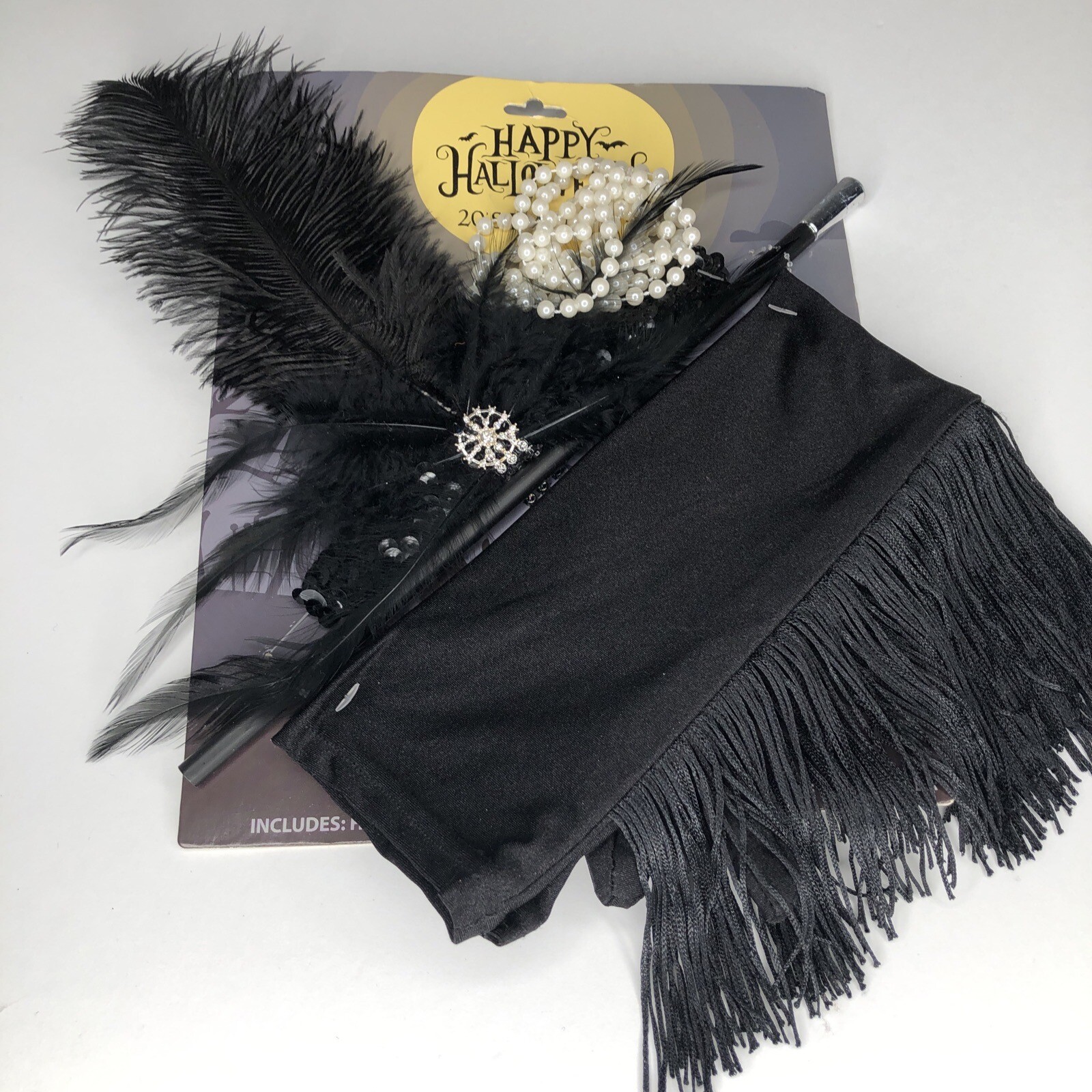 Womens Adult Roaring ’20s FLAPPER Costume Kit- Headband Gloves Necklace 1920 NWT