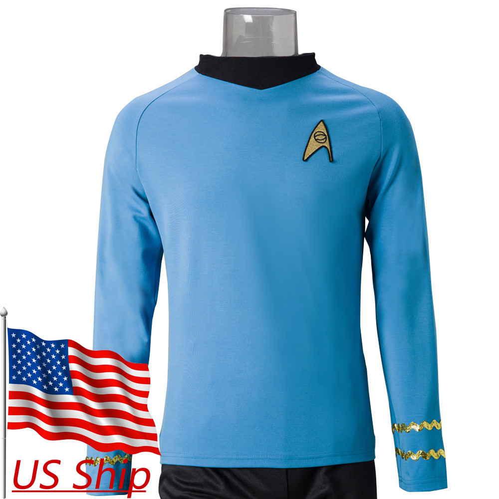 Cosplay The Original Series Spock Blue Top Shirts TOS Starfleet Uniform Costumes