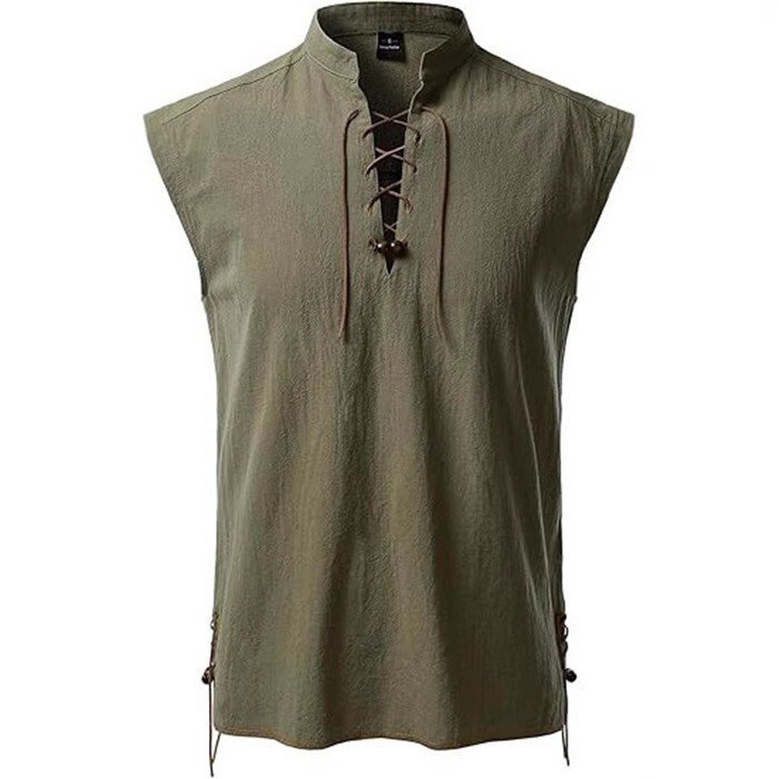 Men’s Retro Lace Up Sleeveless Shirts Pirate Renaissance Medieval Viking Shirt