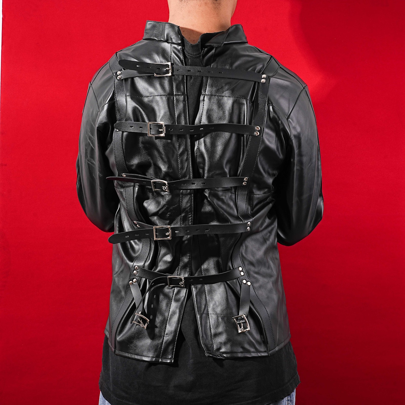 US Asylum Straitjacket Straight Jacket Costume Body Harness Armbinder Clubwear