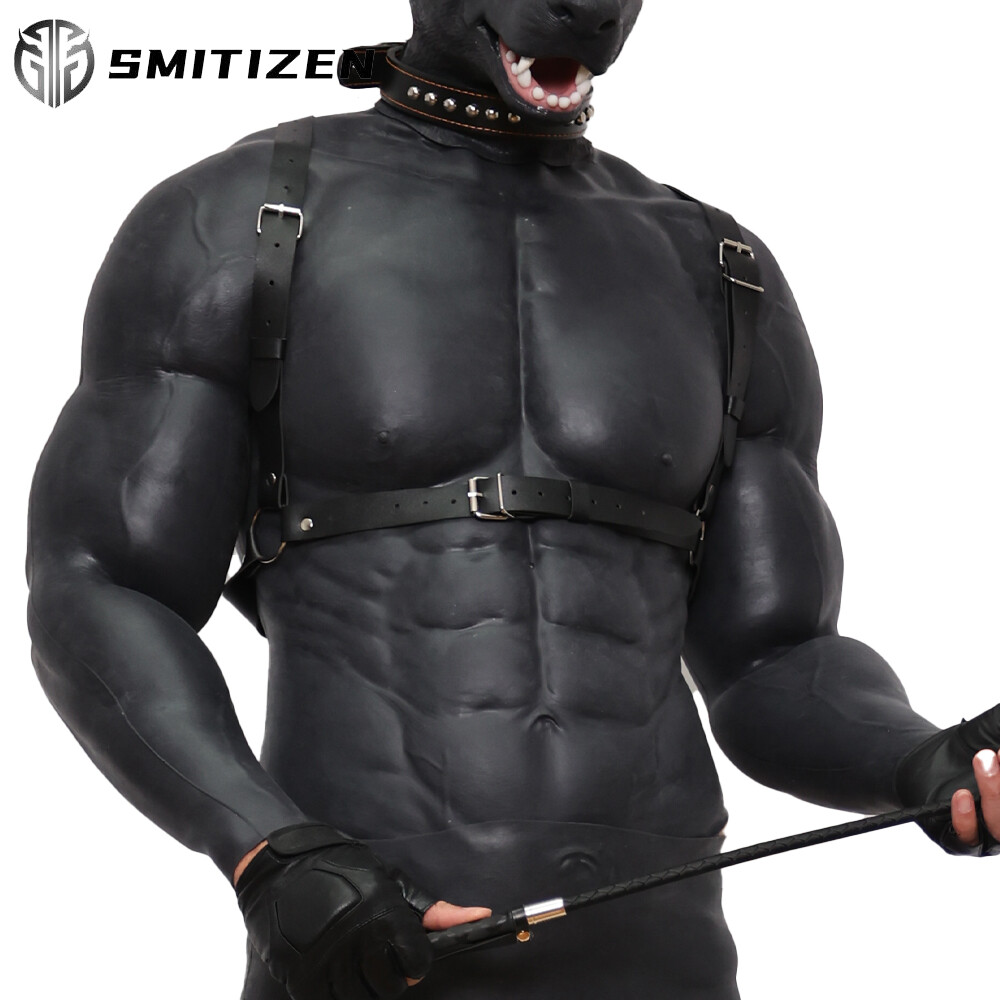 Smitizen Upper Black Silicone Muscle Suit with Fake Muscle Strong Arms for Cos