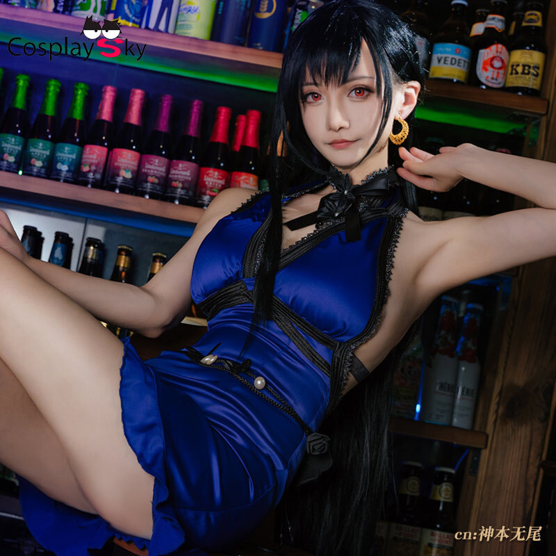Dead Fantasy Cosplay Tifa Lockhart Costume Blue Dress Girl Uniform Outfit Show