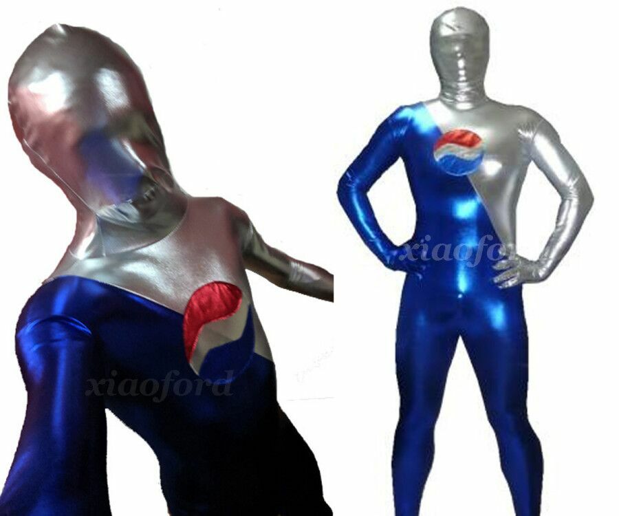 Unisex Halloween Blue and Silver Shiny Metallic Pepsi Zentai Costume Cosplay