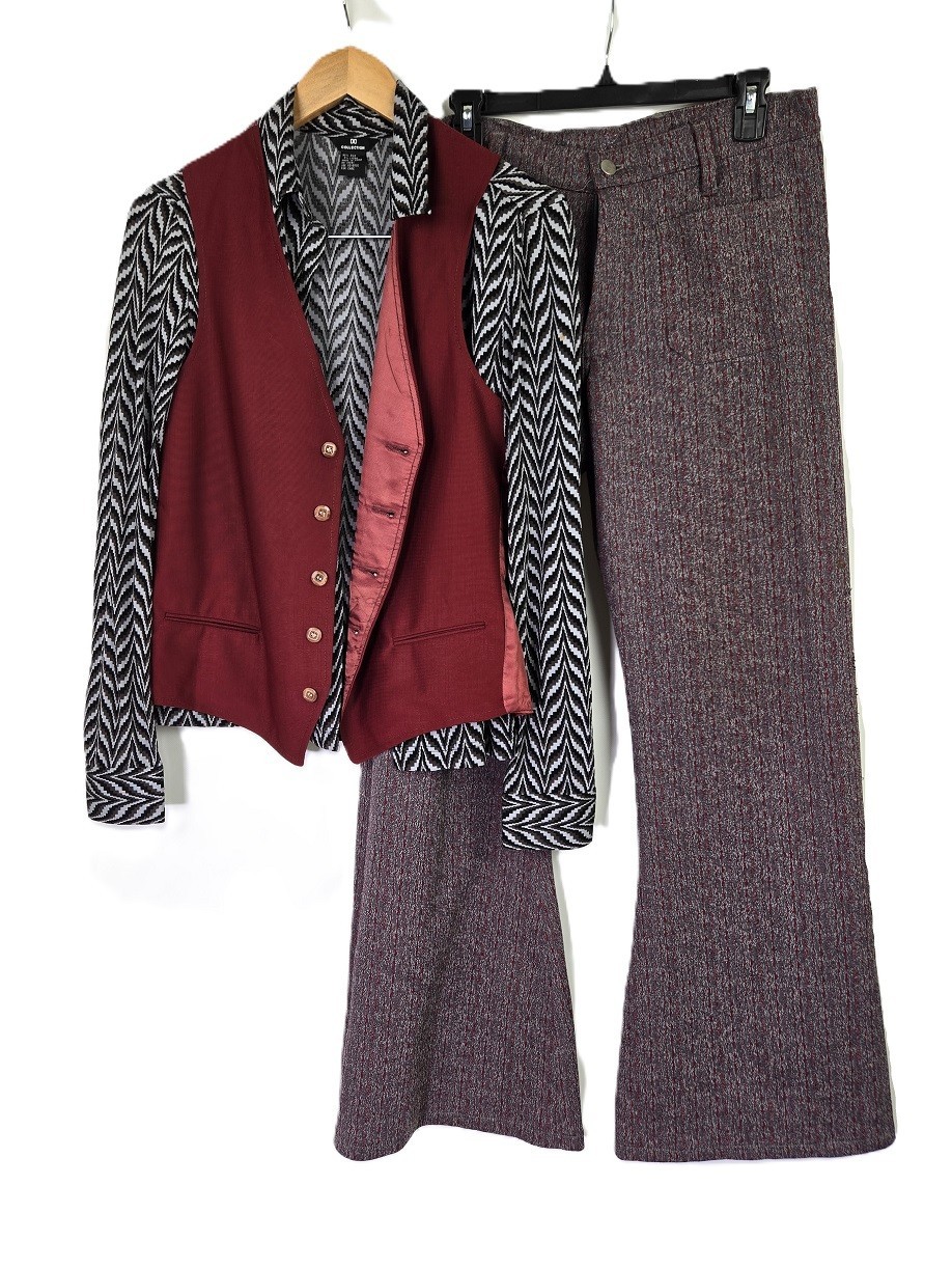 Vintage 70’s style outfit 3 pc bell bottom Pants Shirt Vest Halloween Party M